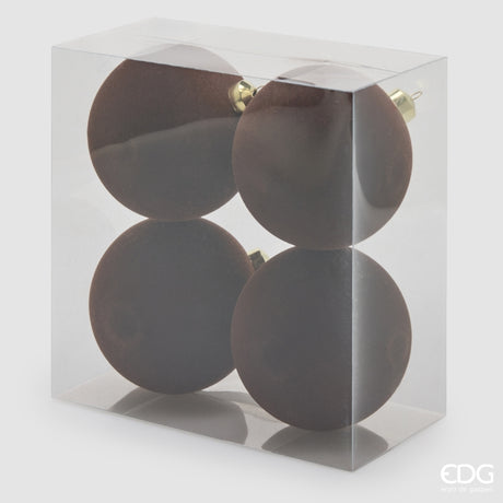 EDG Enzo De Gasperi Boules de Noël en Velours Dark Brown Ø12 cm – Set de 4 Pièces