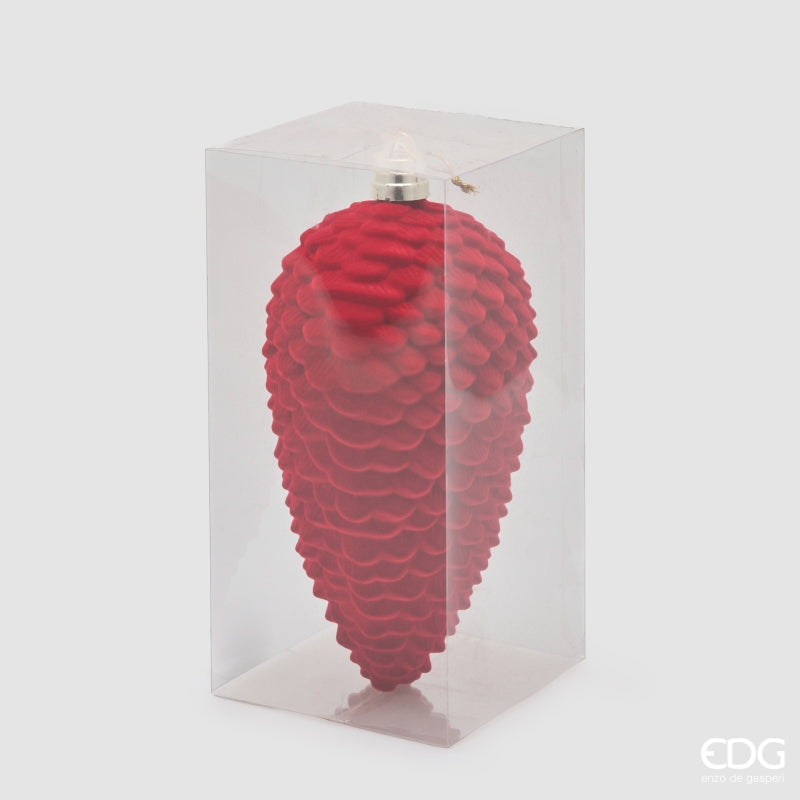 EDG Enzo De Gasperi Pomme de Pin en Velours Rouge H25 cm – Décoration de Noël