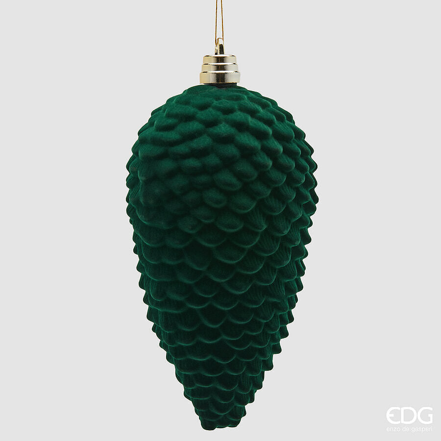EDG Enzo De Gasperi Pomme de Pin en Velours Dark Green H25 cm – Décoration de Noël