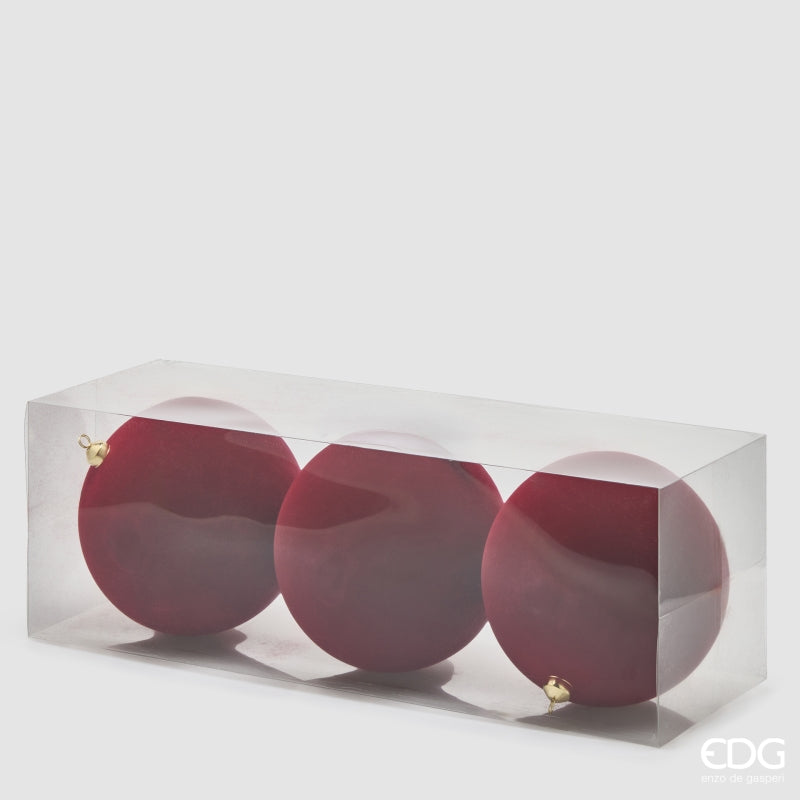 EDG Enzo De Gasperi Boules de Noël en Velours Burgundy Ø20 cm – Set 3 Pièces