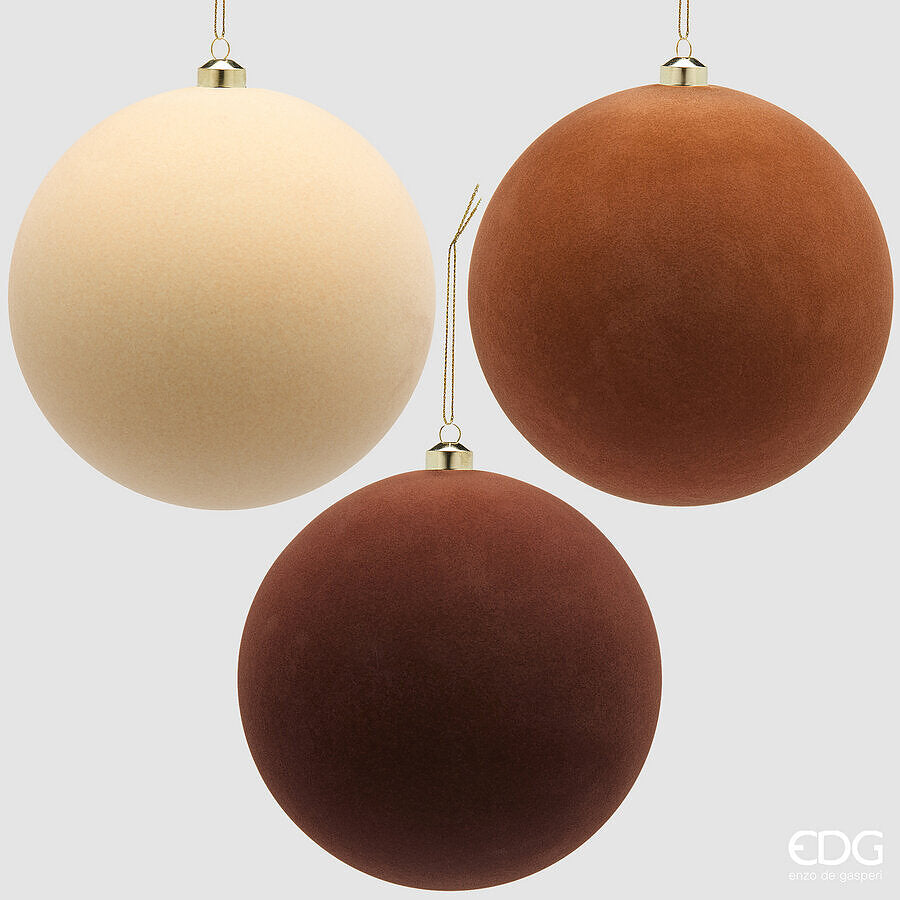 Boules de Noël EDG Enzo De Gasperi en Velours Brown Mix Ø20 cm – Set 3 pcs