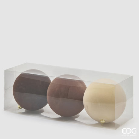 Boules de Noël EDG Enzo De Gasperi en Velours Brown Mix Ø20 cm – Set 3 pcs