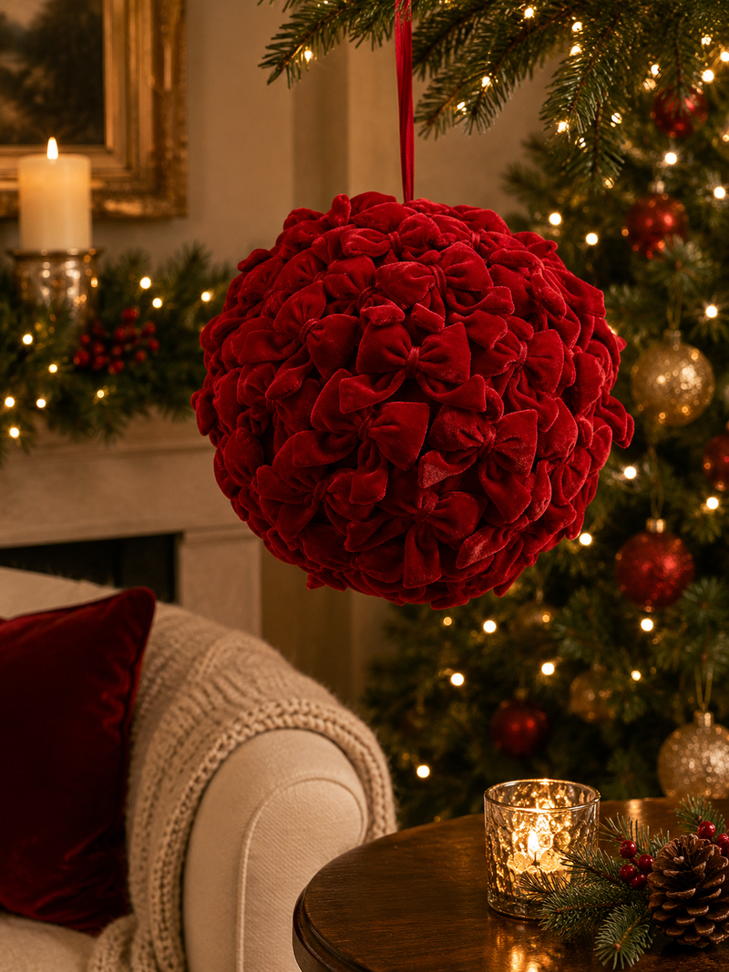 EDG Enzo De Gasperi Palla di Natale con Fiocchi Rossi Ø22 cm – Decorazione per Albero
