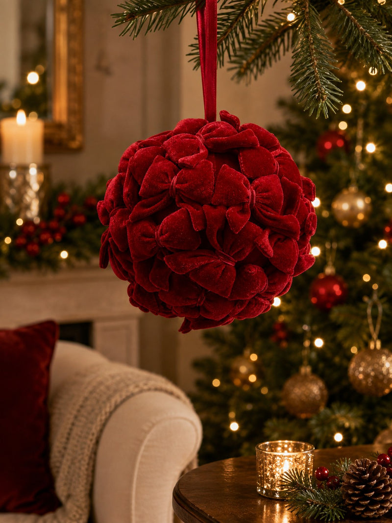 EDG Enzo De Gasperi Palla di Natale con Fiocchi Rossi Ø18 cm – Decorazione per Albero