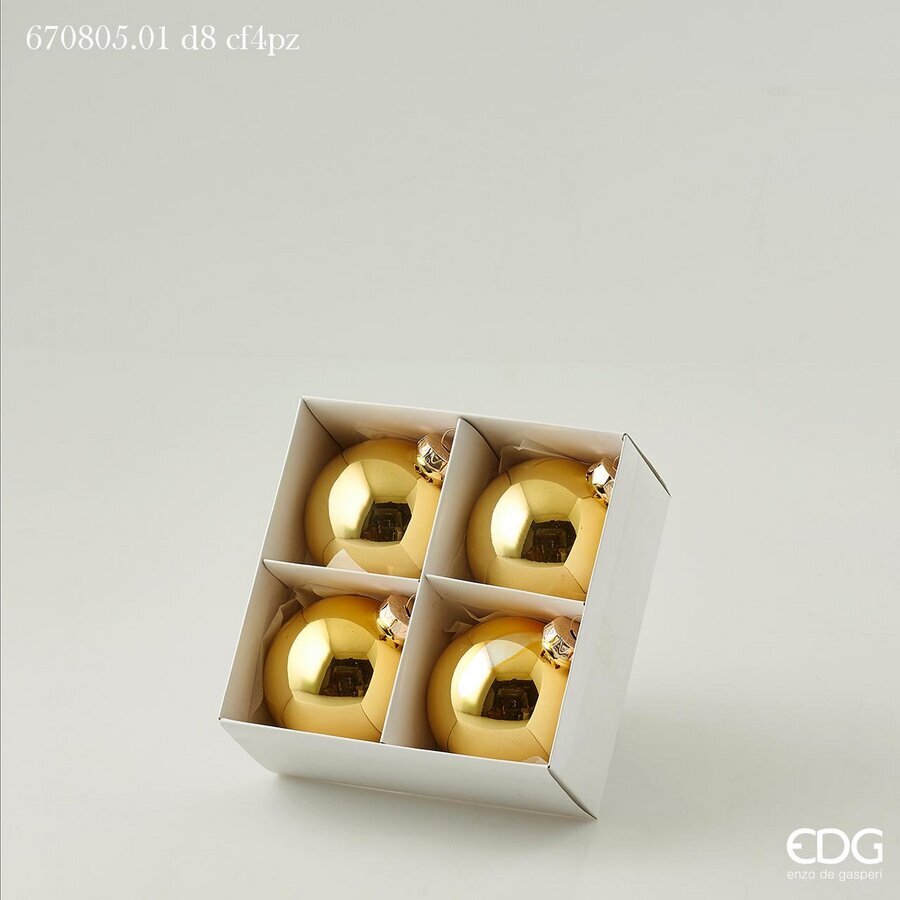 EDG Enzo De Gasperi Pallina di Natale di Vetro Gold diametro 8 cm, confezione da 4 pezzi