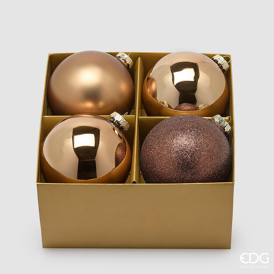 EDG Enzo De Gasperi Palline di Natale di Vetro Brown Mix diametro 10 cm - Confezione 4 pz