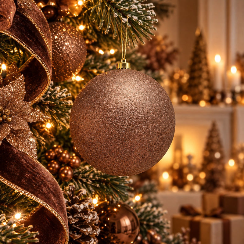EDG Enzo De Gasperi Boule de Noël Pailletée Marron Ø20 cm – Décoration de Noël