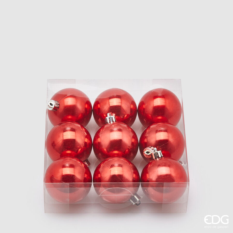 EDG Enzo De Gasperi Boules de Noël Rouges Perlées Ø6 cm – Lot de 9 Pièces