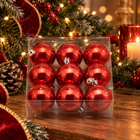 EDG Enzo De Gasperi Boules de Noël Rouges Perlées Ø6 cm – Lot de 9 Pièces
