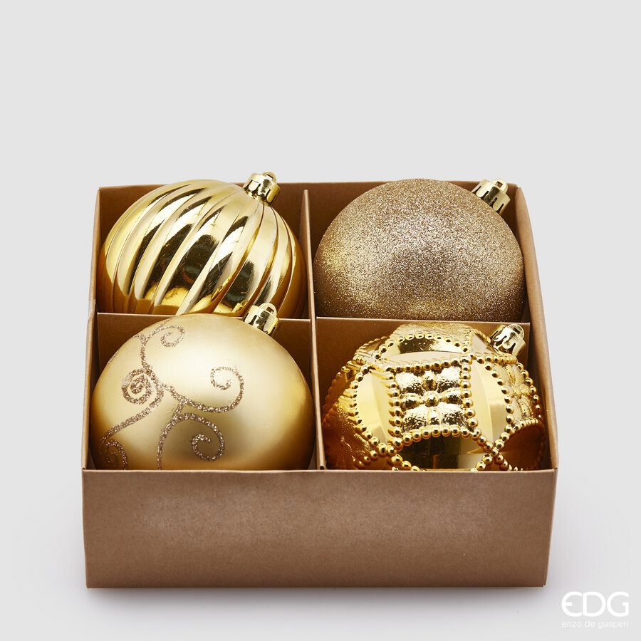 Boule de Noël EDG Enzo De Gasperi Poly Mix D 10 cm Lot 4 pièces Or clair