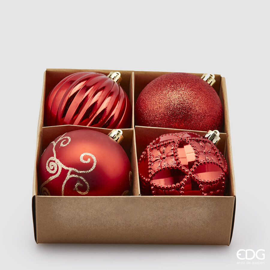 Boule de Noël EDG Enzo De Gasperi Poly Mix D 10 cm Lot 4 pièces Rouge