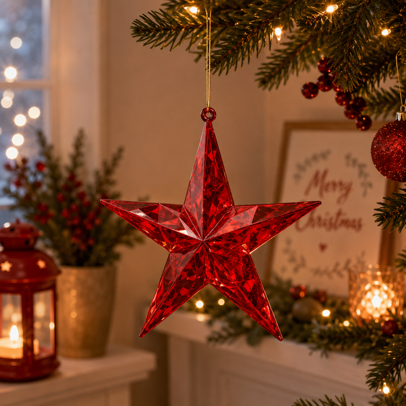 EDG Enzo De Gasperi Décoration Diamant Étoile de Noël à suspendre D 13,5 cm L 3,5 cm Rouge