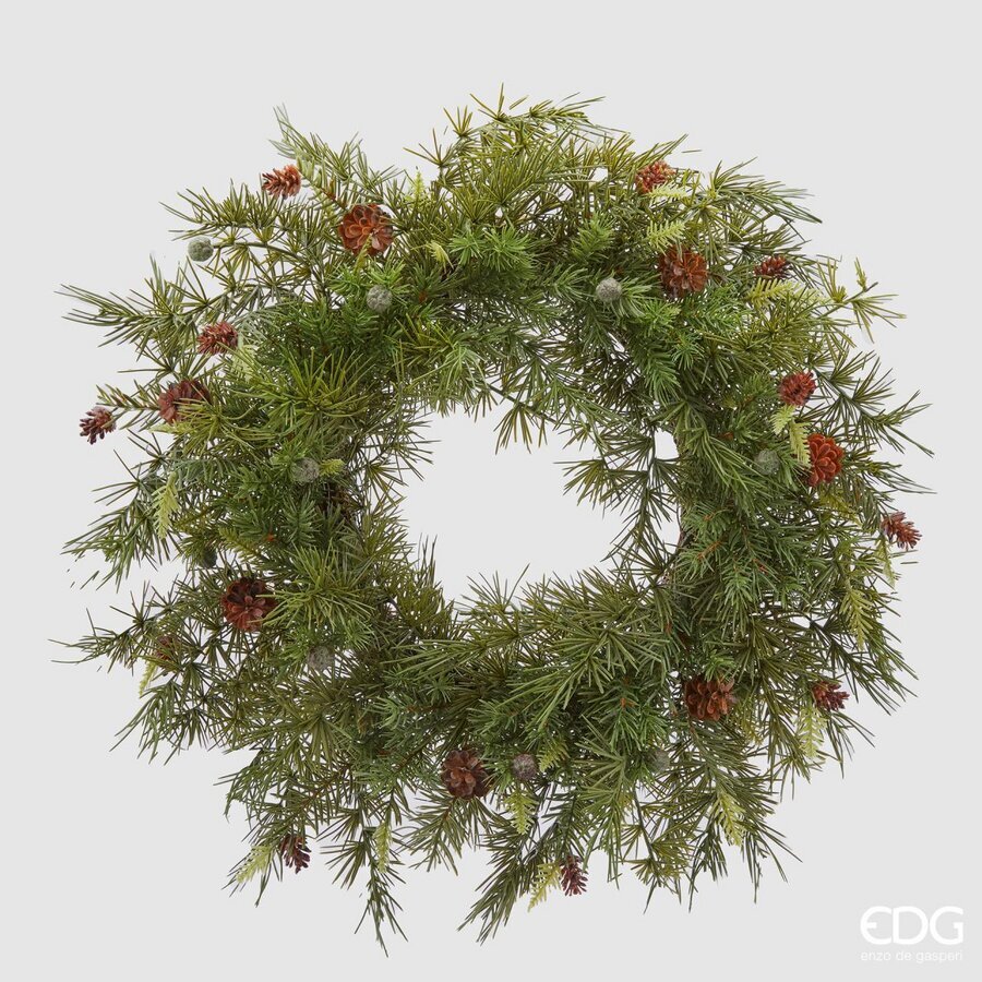 EDG Enzo De Gasperi Corona di Pino Mix con Pigne Ø66 cm Verde – Decorazione Natalizia