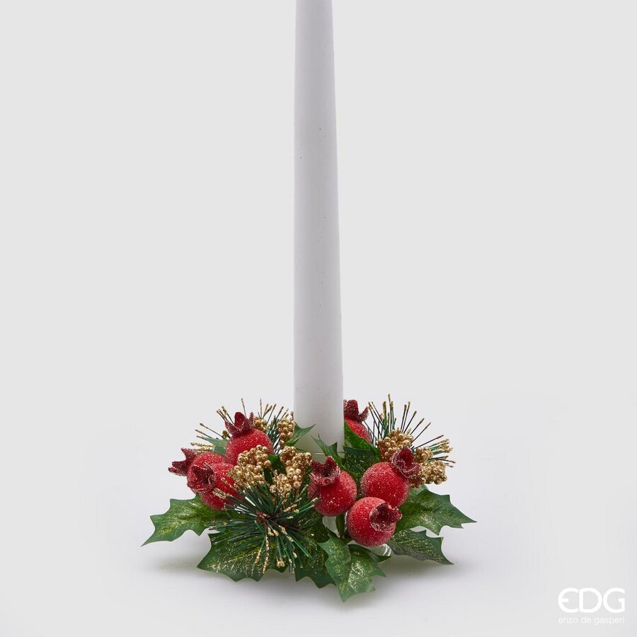 EDG Enzo De Gasperi Corona di Pino con Bacche Ø14 cm Verde Rosso – Decorazione Natalizia