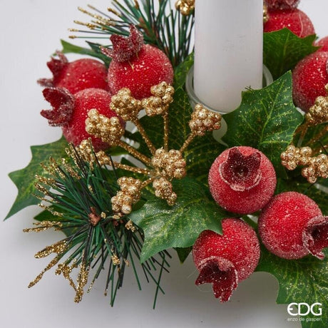 EDG Enzo De Gasperi Corona di Pino con Bacche Ø14 cm Verde Rosso – Decorazione Natalizia
