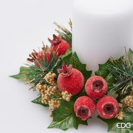 EDG Enzo De Gasperi Corona di Pino con Bacche Ø17 cm Verde Rosso – Decorazione Natalizia
