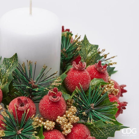 EDG Enzo De Gasperi Corona di Pino con Bacche Ø21 cm Verde Rosso – Decorazione Natalizia