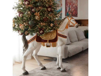 Pied pour Sapin de Noël Cheval pour Pin H 142 Cm 138 x 38 Cm Blanc Vert Foncé