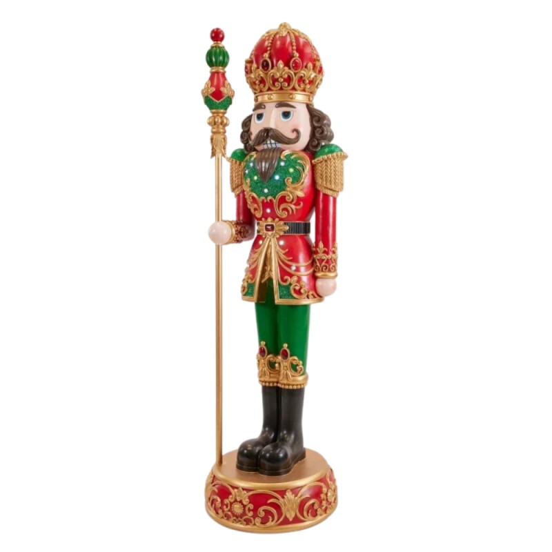 Soldat de Noël polychrome EDG Enzo De Gasperi avec LED et musique H 184 cm P 53 cm Vert Rouge, article d'exposition, retrait en magasin uniquement