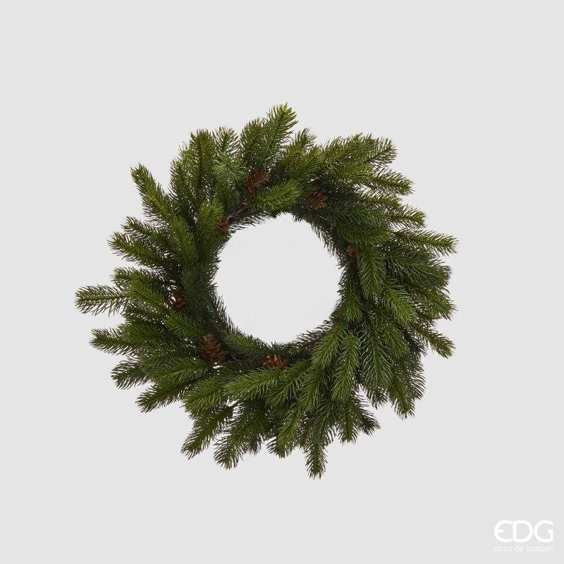 EDG Enzo De Gasperi Couronne Verte de Sapin avec Pommes de Pin Ø48 cm – Décoration de Noël