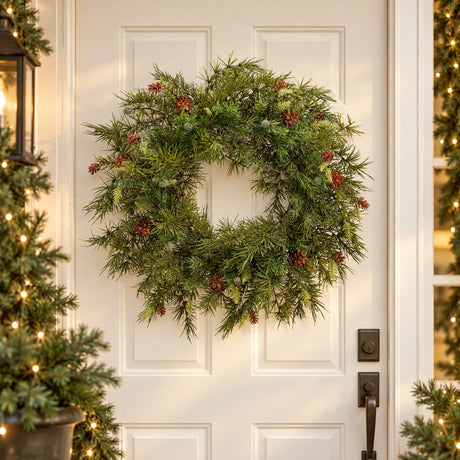 EDG Enzo De Gasperi Couronne de Sapin Mix avec Pommes de Pin Ø66 cm Vert – Décoration de Noël