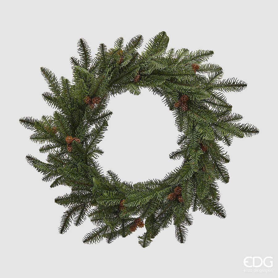 EDG Enzo De Gasperi Corona di Pino con Pigne Green Ø60 cm – Decorazione Artificiale di Natale