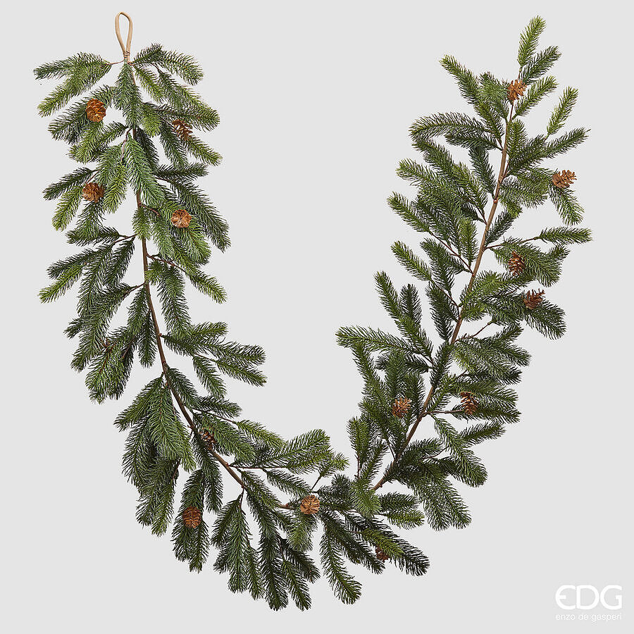 EDG Enzo De Gasperi Festone di Pino con Pigne Green L180 cm – Decorazione Artificiale di Natale