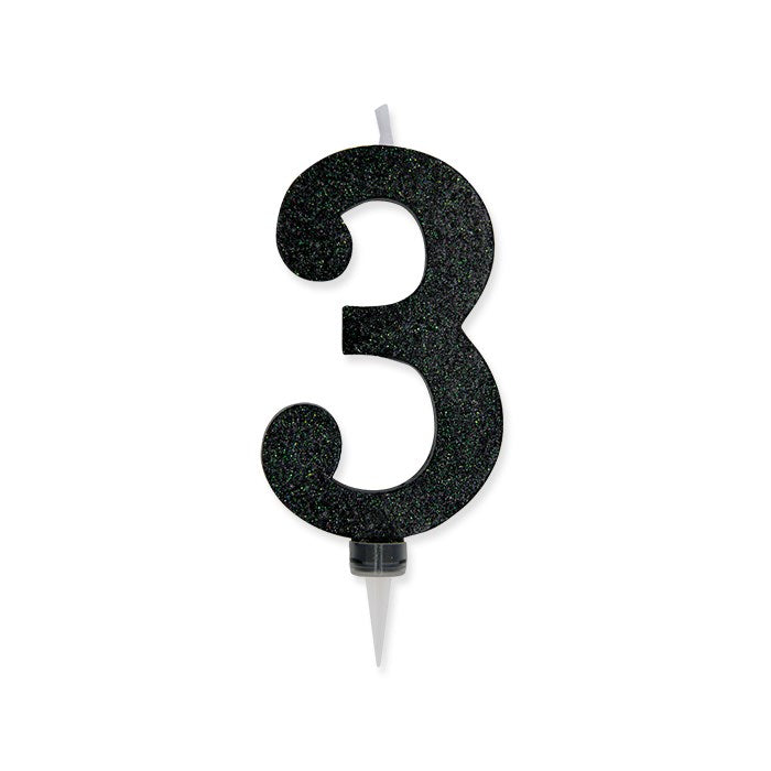 Bougie de fête Big Party numéro 3 Max Wax Sweety Black Glitter