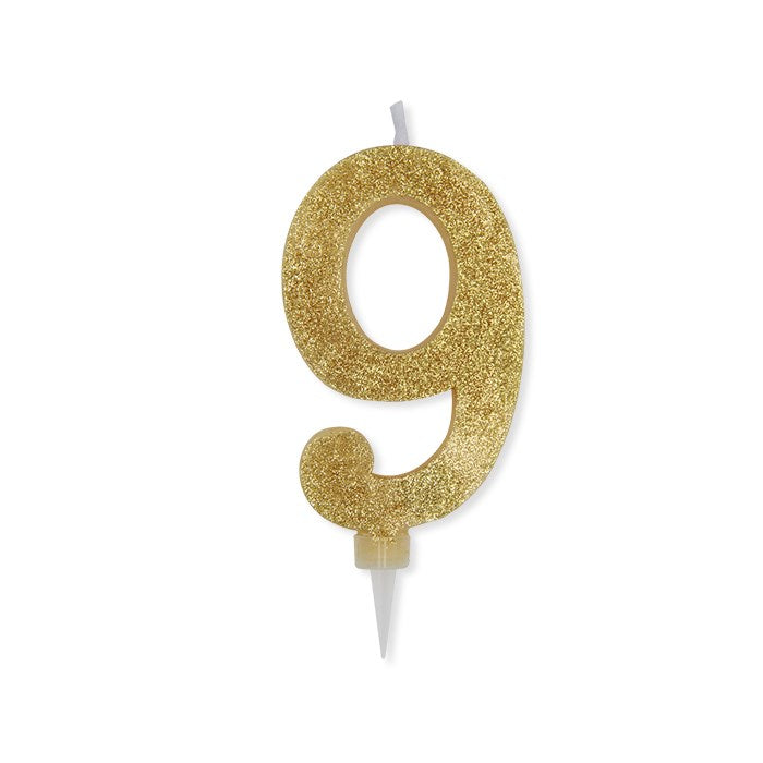 Candle Number 9 Max Sweety Wax Gold Glitter