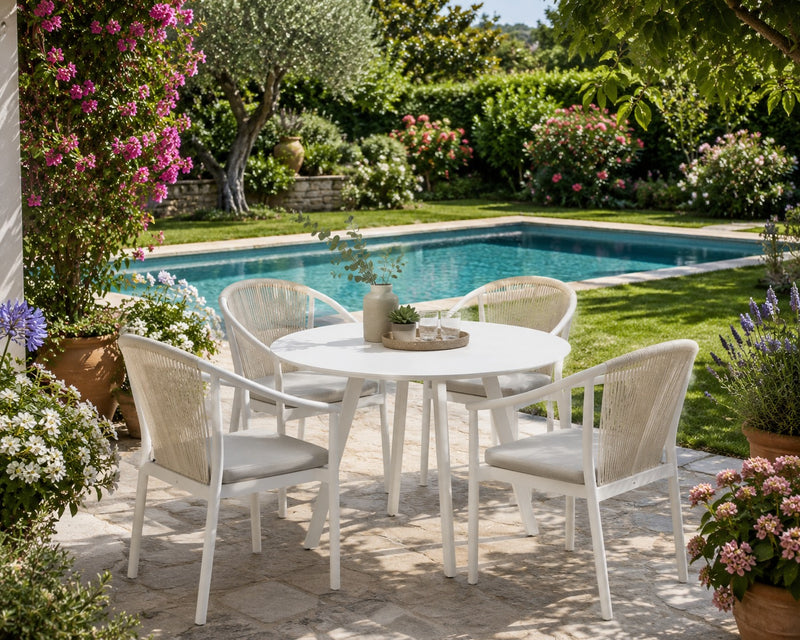 Table Ronde Extérieur Blanc Aluminium EDG Enzo De Gasperi D 100 cm H75 cm