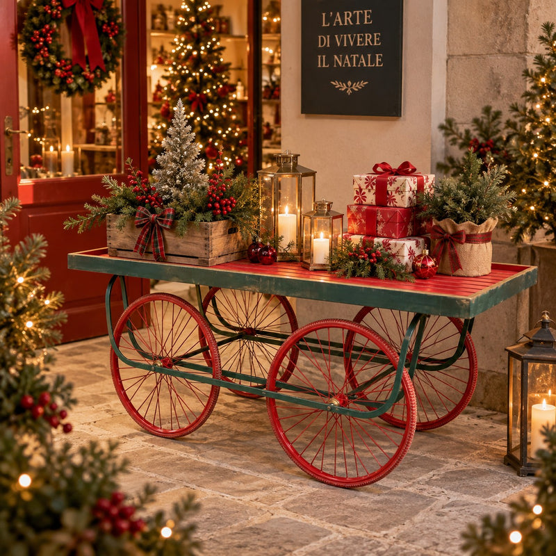 EDG Enzo De Gasperi Carrello Rettangolare di Natale in Legno Green Red 180x71,5xH72 cm – Smontabile