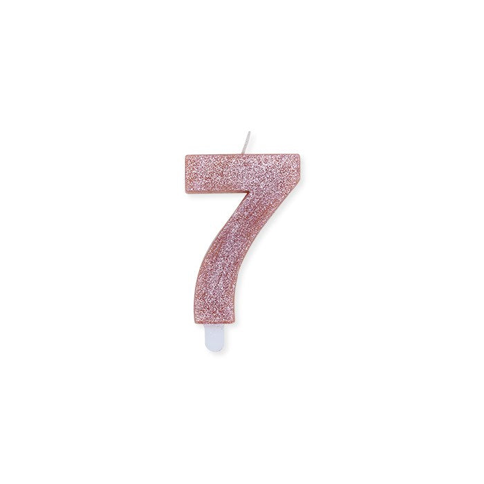 Grande bougie de fête numéro 7 en cire Sweety Rose Gold Glitter