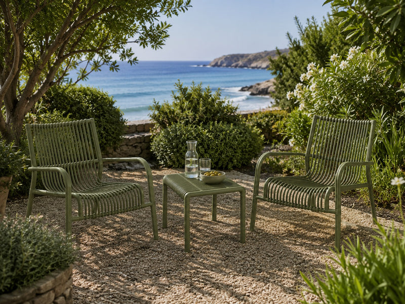 L'Arcolaio Ensemble Jardin Ponza Vert : 2 Fauteuils et Petite Table UV