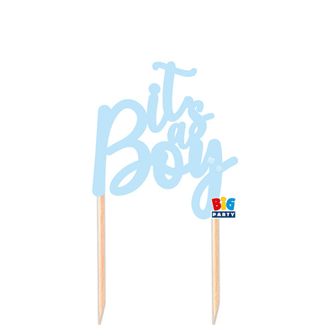 big party big party cake topper italic in carta 12 x 21 cm its a boy celeste ean 8020834757040