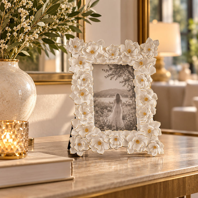 EDG Enzo De Gasperi Cadre Photo Ellébore Rectangulaire Blanc 19xH25 cm – Idée Cadeau Noël