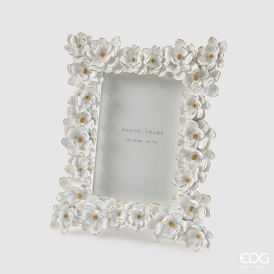 EDG Enzo De Gasperi Portafoto Elleboro Rettangolare H27x22 cm Bianco Oro – Cornice Decorativa