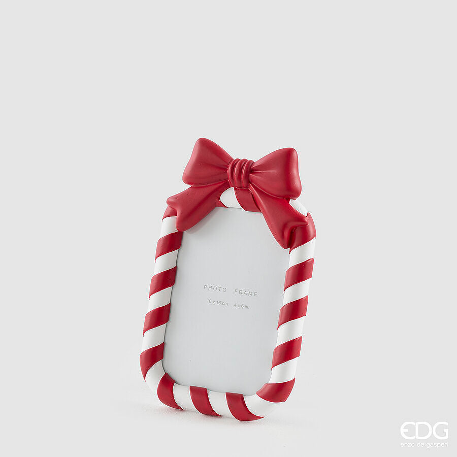 EDG Enzo De Gasperi Portafoto Rettangolare con Fiocco Bianco Rosso 13x2,5xH21,5 cm – Decorazione di Natale
