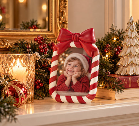 EDG Enzo De Gasperi Portafoto Rettangolare con Fiocco Bianco Rosso 13x2,5xH21,5 cm – Decorazione di Natale