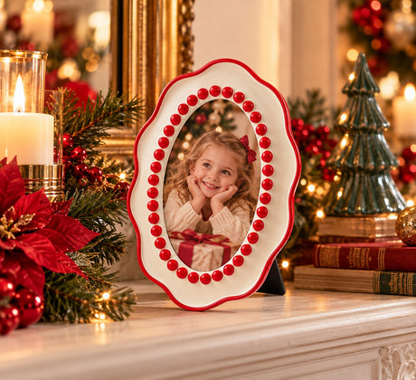EDG Enzo De Gasperi Portafoto Mille Perle White Red 21x15x2 cm – Decorazione di Natale