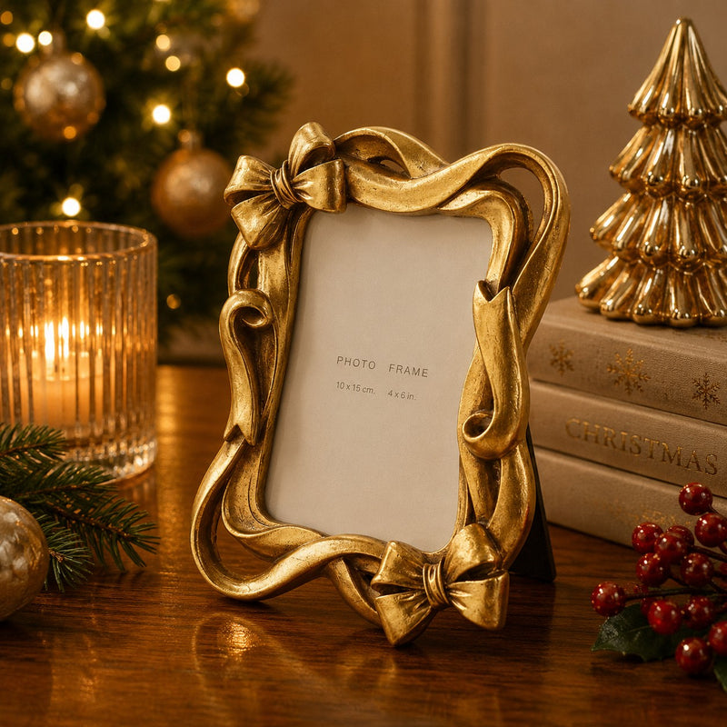 EDG Enzo De Gasperi Porte-Photo de Noël avec Nœud H20,5 cm Or Foncé – Décoration de Noël
