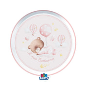 Grandes assiettes de fête en papier baptême ours D 18 cm Lot 6 pièces rose