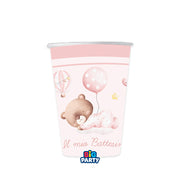 Gobelets en carton Big Party Baptême Ours 250 cc Lot 6 pièces Rose