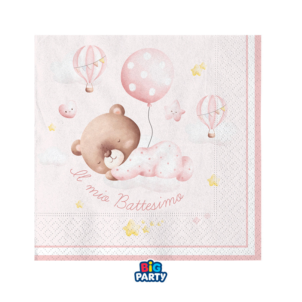 big party big party tovaglioli carta battesimo bear 25 x 25 cm cf 16 pz rosa ean 8020834767278