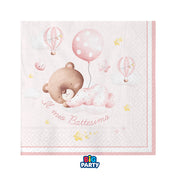 Grandes serviettes en papier pour fête, baptême, ours, 25 x 25 cm, lot de 16, rose