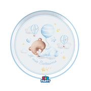Grandes assiettes en carton pour fête de baptême Ours D 18 cm Lot 6 pièces Bleu clair