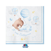 Serviettes en papier de fête Baptême Ours 25 x 25 cm Lot 16 pièces Bleu clair