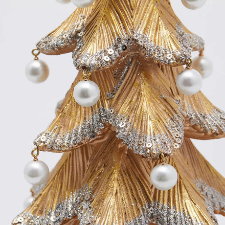 Albero di Natale Pino Poly con Perle H 36 Cm D 19 Cm Oro Argento