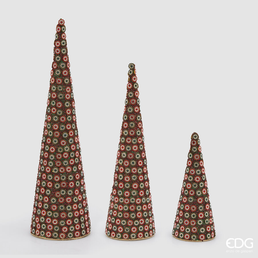 Décoration de Noël EDG Enzo De Gasperi, lot de 3 cônes de bijoux, H 46 cm, P 13 cm, vert et rouge