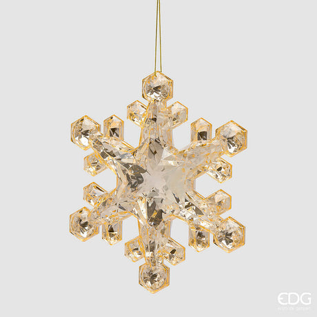 EDG Enzo De Gasperi Fiocco di Neve Natalizio con Diamanti da Appendere H23,5x20,5x5 cm Champagne – Decorazione di Natale