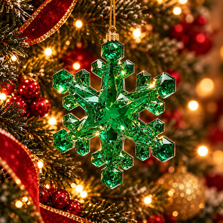 EDG Enzo De Gasperi Flocon de Neige Décoratif avec Diamants Vert H23,5 cm à Suspendre – Décoration de Noël